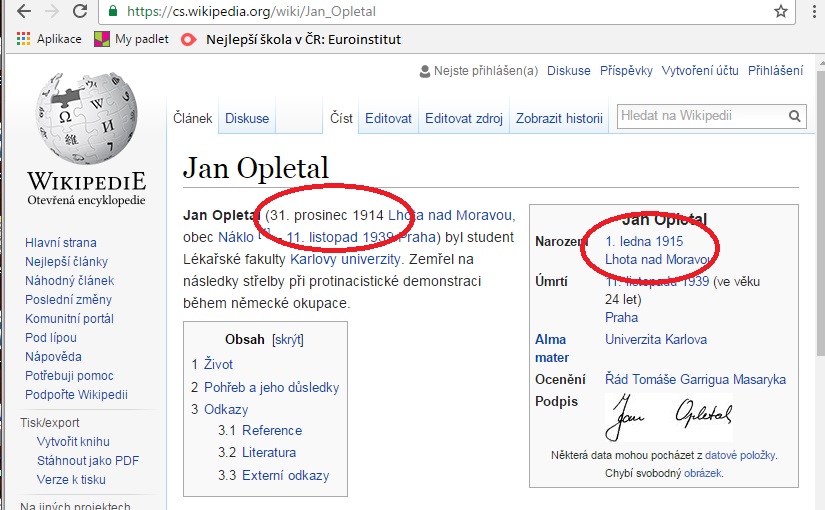 Wikipedie se mýlí Opletal